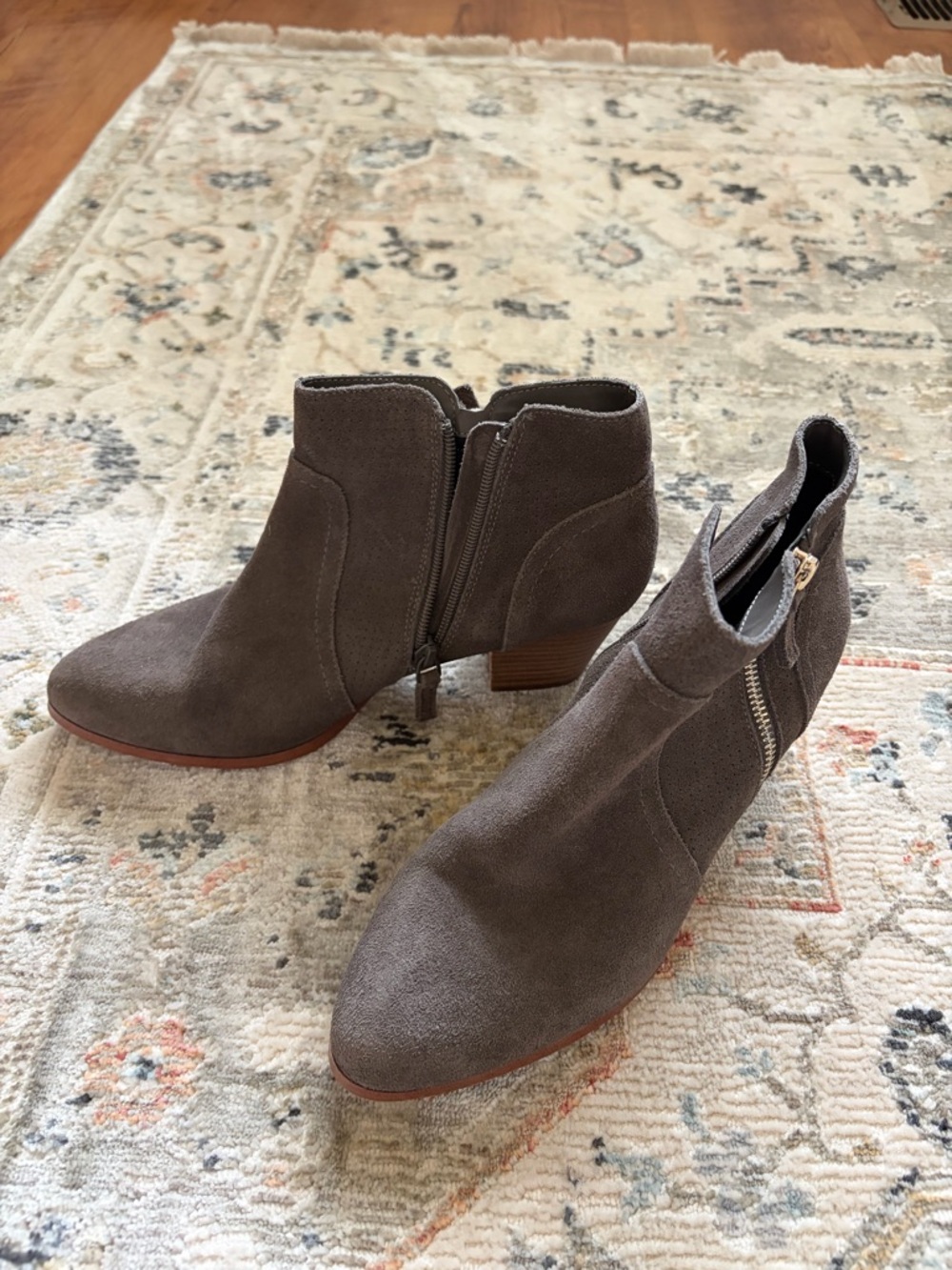 Women's Gray Suede Ankle Booties with Side Zip Accent